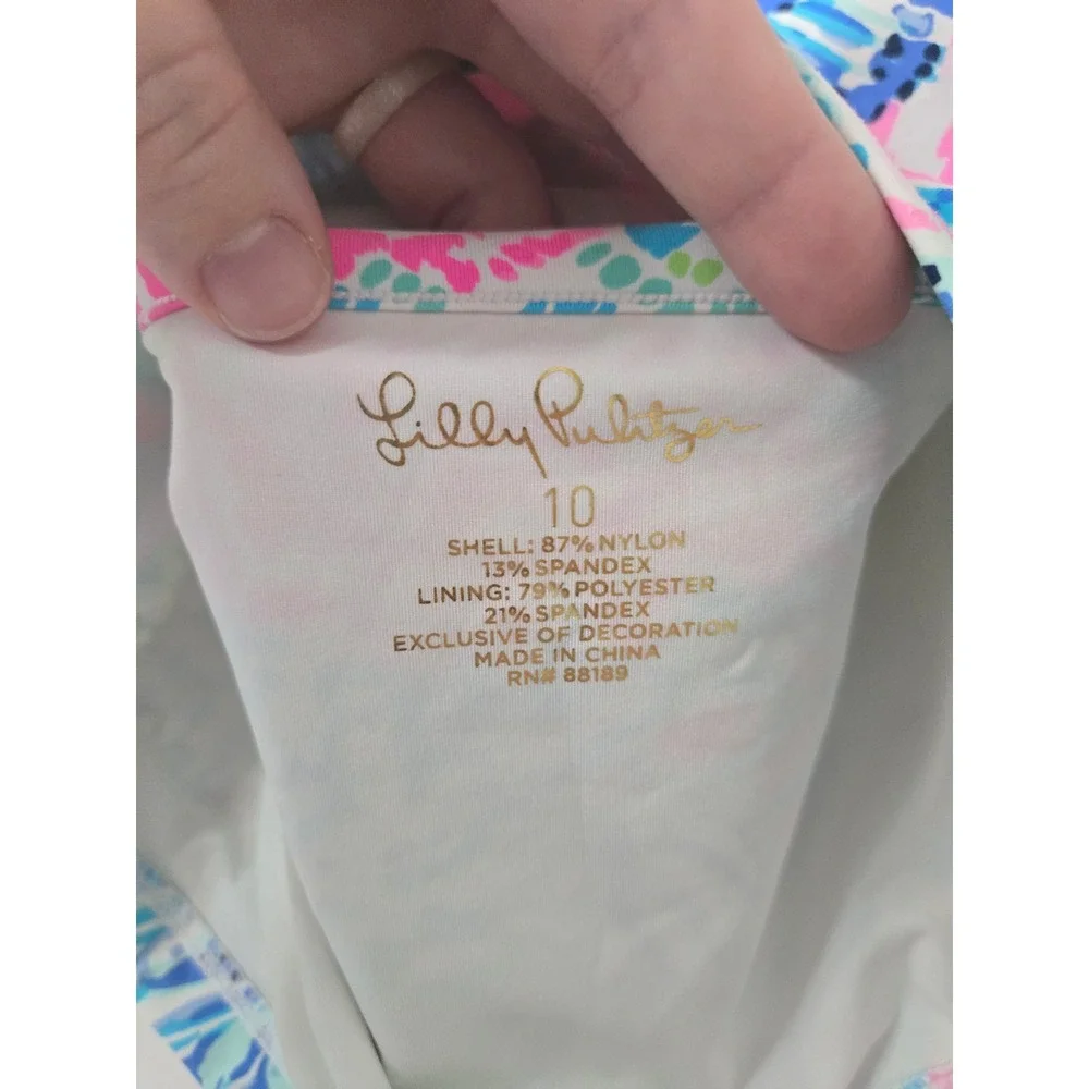 Lilly Pulitzer Girls Blue Pink Coral Reef Butterfly Lace Halter Tankini Top 10